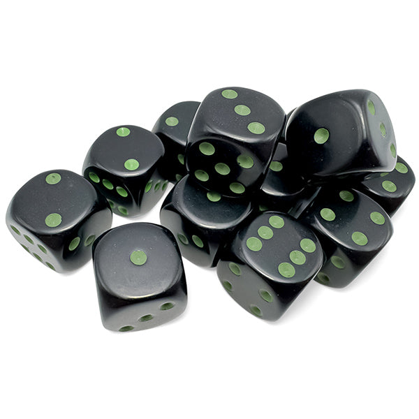 Chessex 16MM D6 Dice - Opaque - Black/Green