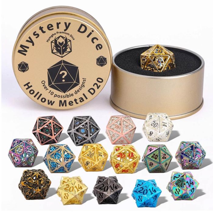 Hymgho Premium Gaming Quest's Reward Mystery Hollow Metal D20 Dice