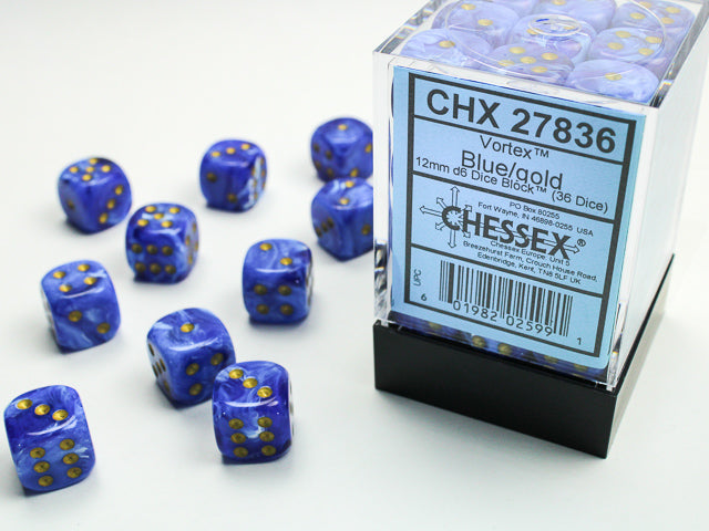 Chessex 12MM D6 Dice - Vortex - Blue/Gold