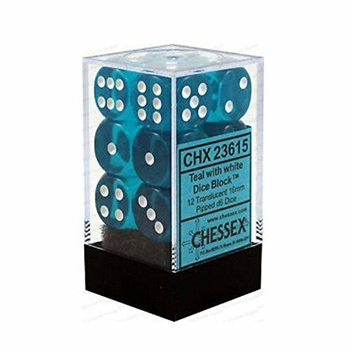 Chessex 16MM D6 Dice - Translucent - Teal/White