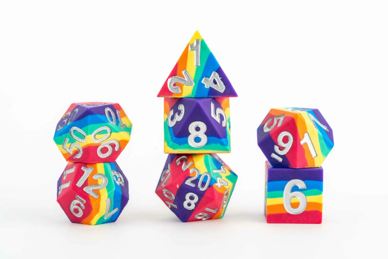 16mm Sharp Edge Silicon Rubber Poly Dice Set: Rainbow