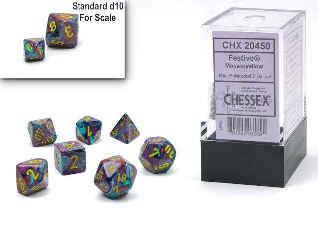 Chessex MINI 7-Die Set - Festive - Mosaic/Yellow