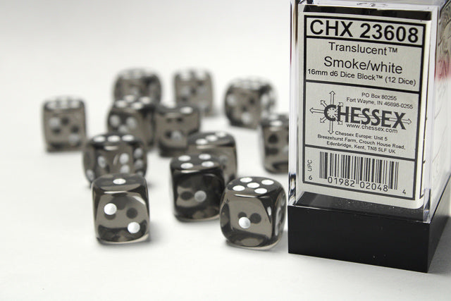 Chessex 16MM D6 Dice - Translucent - Smoke/white | Mothership Books and Games TX