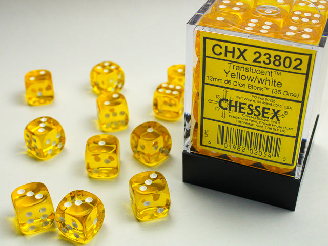 Chessex 12MM D6 Dice - Translucent - Yellow/white