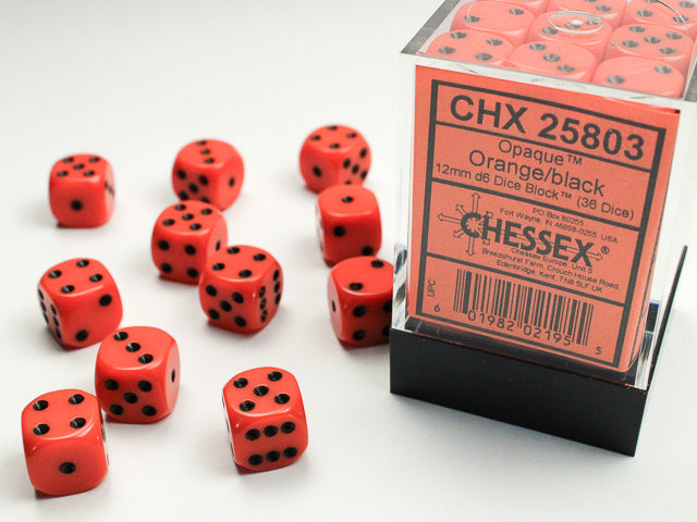 Chessex 12MM D6 Dice - Opaque - Orange/black
