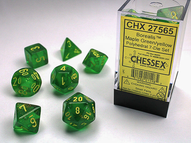 Chessex 7-Die Set - Borealis - Maple Green/yellow