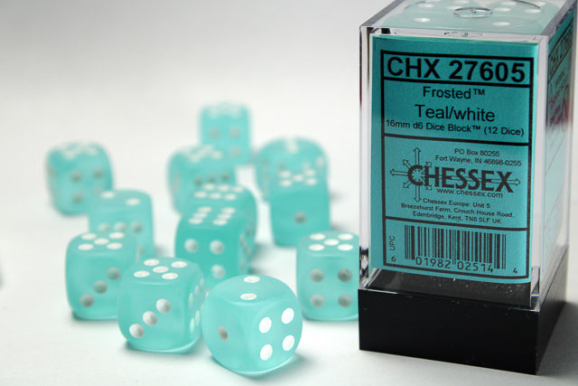 Chessex 16MM D6 Dice - Frosted - Teal/White