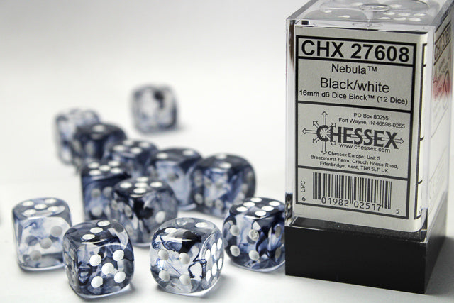 Chessex 16MM D6 Dice - Nebula - Black/White