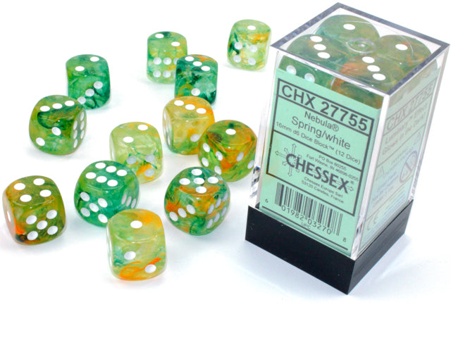 Chessex 16MM D6 Dice - Nebula Luminary - Spring/white