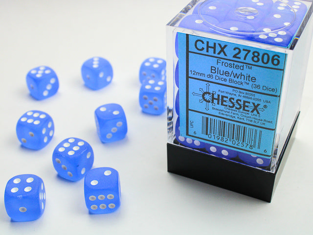 Chessex 12MM D6 Dice - Frosted - Blue/White