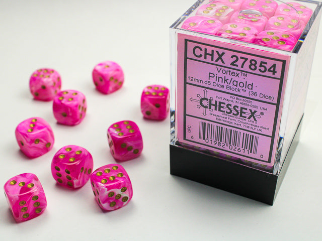 Chessex 12MM D6 Dice - Vortex - Pink/gold