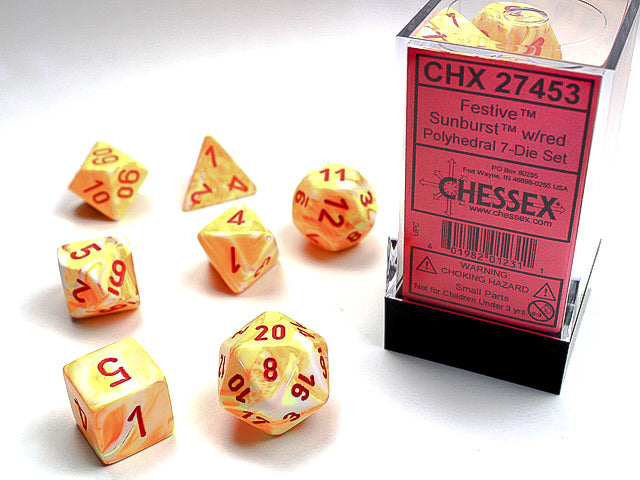 Chessex 7-Die set - Festive - Sunburst/Red