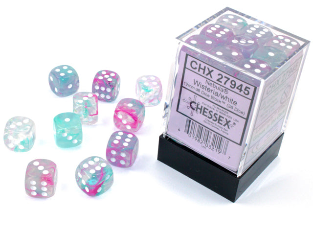 Chessex 12mm D6 Dice - Nebula Luminary - Wisteria/white | Mothership Books and Games TX