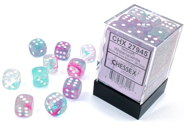 Chessex 12mm D6 Dice - Nebula Luminary - Wisteria/White