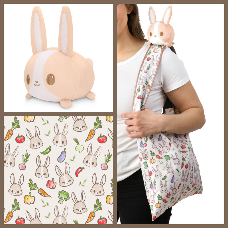 Plushie Tote Bag: Light Brown Bunny & Veggies