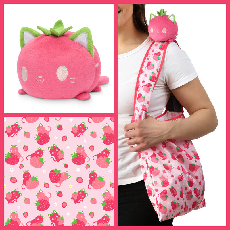 Plushie Tote Bag: Pink Strawberry Cat