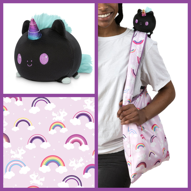 Plushie Tote Bag: Black Unicorn & Rainbows