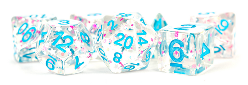 16mm Resin Poly Dice Set - Clear Confetti